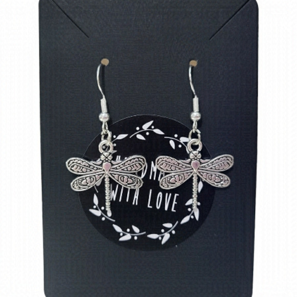 Handcrafted Silver Tone Dragonfly Earrings NWT - Picture 3 of 3